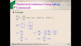 ME 340 Example Solving ODEs using MATLABs ode45 command [upl. by Kenay]