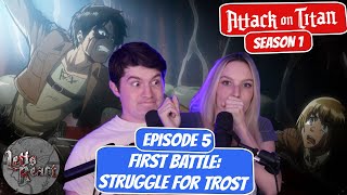 EREN GETS EATEN  Attack on Titan Season 1 Reaction  Chapter 5 quotFirst Battle Struggle for Trostquot [upl. by Yadrahc]