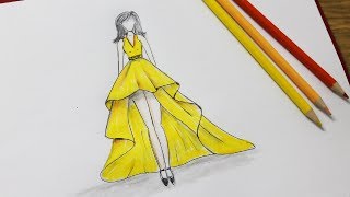 How to draw a dress design  Dresses Drawing step by step [upl. by Oihsoy848]