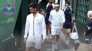 Roger Federer and Novak Djokovic walk onto Centre Court for Wimbledon 2019 Final [upl. by Acinoed]