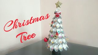 DIY Christmas TreeHow to make Christmas Tree using Plastic Spoon Christmas Crafts for kids [upl. by Anatniuq]