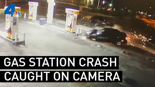 Gas Station Crash Caught on Camera  NBCLA [upl. by Joana]