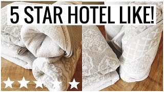 3 SIMPLE Ways to FOLD A BATH TOWEL Roll your TOWELS Like a SPA  Andrea Jean Cleaning [upl. by Leirea]