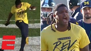 Michigans Devin Bush ruins Michigan State logo after pregame scuffle  College Football [upl. by Lupiv]