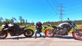 MT07 AKRAPOVIC EXHAUST TEST VS ER6N  K BIKER [upl. by Emoreg]