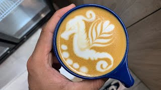 Speciality Coffee Training  Barista art skills  Coffee Latte Art Tutorial Coffee art Seahorse [upl. by Zebadiah]