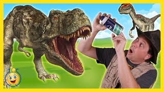 Life Size Giant TRex amp Raptor Dinosaurs with Park Ranger Aaron in Surprise Toy Opening Kids Video [upl. by Eyt]