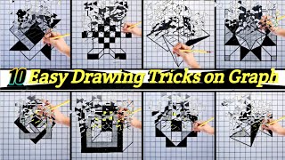 10 Easy Drawing Tricks on Graph Paper  3D Drawing  Optical Illusion  graphpaperart [upl. by Fitalludba387]