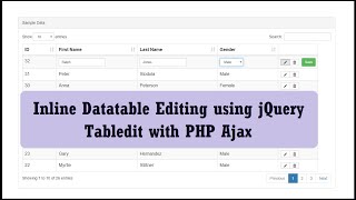 Inline Datatable Editing using jQuery Tabledit with PHP Ajax [upl. by Eileek111]