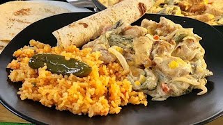 RAJAS POBLANAS CON CREMA Y POLLO  Creamy Poblano Strips with Chicken ❤️ [upl. by Ennobe]