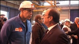 François Hollande pris à partie par un militant CGT sur les chantiers de SaintNazaire [upl. by Limhaj]