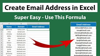 How to Create Email Address in Excel  Generate Email in Excel Using a Formula [upl. by Aicitel]