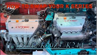 How to swap your k series k20 and k24 spyderEg civic Ek civic part 1 [upl. by Kwei]