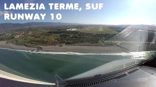 Lamezia Terme airport Italy SUF Visual approachlanding Rwy 10 Airbus cockpit view With ATC 4k [upl. by Rafa]