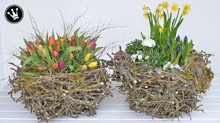 DIY  Frühlingsdeko  Osterdeko selber machen I XXLNest aus Zweigen I Deko mit Frühlingsblumen [upl. by Eizzik]