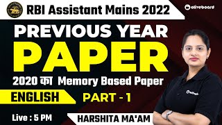 RBI Assistant Mains English Previous Year Question Paper 2020  Part  1  Harshita Maam [upl. by Asiulana561]