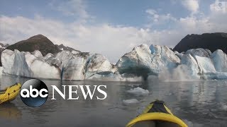 Kayakers get upclose look at collapsing Alaska glacier  ABC News [upl. by Atikahs]