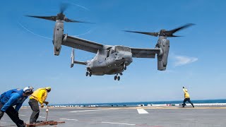 Hybrid US MV22 Osprey Lands on Amphibious Assault Ship [upl. by Tosch]