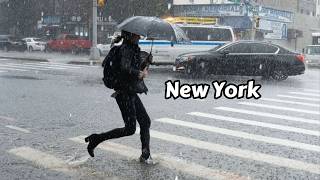 Heavy Rain Walk New York Thunderstorm Umbrella Rain Sounds [upl. by Ramyar]