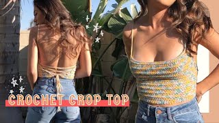 EASY CROCHET CROP TOP  how to crochet a strappy crop top tutorial [upl. by Nnor]