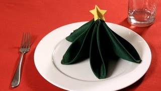 How to Fold a Napkin into a Christmas Tree  Napkin Folding [upl. by Burra]