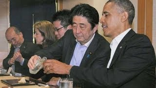 Barack Obama shares sushi with Japans PM in Tokyo [upl. by Maag]