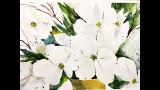 Painting Dogwood Blooms in Watercolor  with Chris Petri [upl. by Enneyehs559]