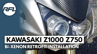 Kawasaki Z1000 Z750  BiXenon HID Headlight Projector Upgrade installation [upl. by Sema]