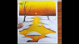 GOLDEN SHADE WINTER LAKE DRAWING  ART ARENA  SHORTS  OIL PASTELS  CRAYON  PAINTING  DRAWING [upl. by Wadlinger]