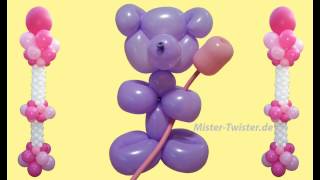 Ballon Teddy mit Blume Balloon Teddy with flowers Modellierballon Ballonfiguren [upl. by Eldwin]