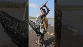 Hadzabe Bug Marabou Stork For Lunch Near Lake Eyasihadzabetribe shortsfeed [upl. by Hamal]