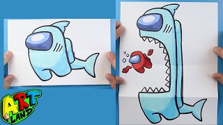 How to Draw an AMONG US SHARK SURPRISE FOLD [upl. by Bette-Ann384]