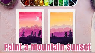 How to Paint a Mountain Sunset in Watercolors Kids Art Tutorial [upl. by Suiradal]