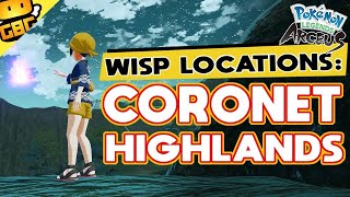 Pokémon Legends Arceus  All Wisp Locations Coronet Highlands with VO [upl. by Arnaldo544]