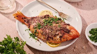 Greek Baked Tilapia with Simple Tapenade Recipe [upl. by Enyalaj]