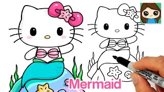 How to Draw Mermaid Hello Kitty Easy 🐚 [upl. by Pelag745]