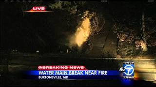 House fire in Burtonsville Md injures 1 firefighter water main break shuts down neighboring road [upl. by Hurwitz]