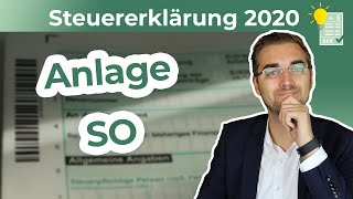 Steuererklärung 2020  Anlage SO ausfüllen [upl. by Hannahs]