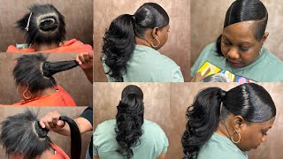 How to do a Quickweave Ponytail on Extremely Short Hair with Layers [upl. by Odarnoc556]