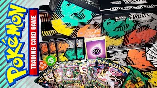 Opening EVOLVING SKIES Elite Trainer Box Sword amp Shield Pokemon TCG 8 packs of cards and more [upl. by Eimorej]