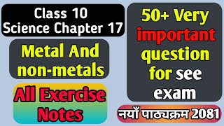 Class 10 Science chapter 17  Metals and nonMetals  Exercise l unit 17 class 10 science [upl. by Clarkin62]