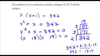 The product of two consecutive positive integers is 342 Find the integers [upl. by Iman]