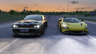 McLaren 765LT vs Dodge Challenger SRT Hellcat vs Porsche 911 Turbo S at Miseluk [upl. by Jeniece]