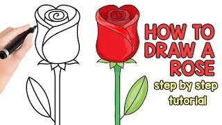 How to Draw a Rose  step by step drawing tutorial [upl. by Esilegna]