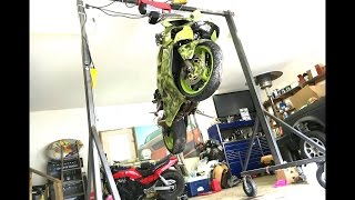 Homemade hoist lifting a motorcycle [upl. by Kirch468]