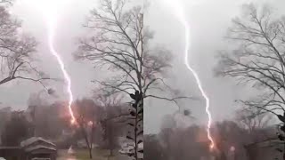 Lightning Strike Hits Tree In Neighbourhood [upl. by Axia120]