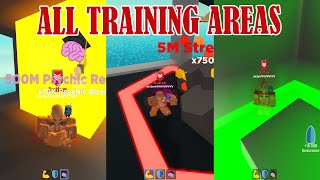 ALL TRAINING AREAS IN SUPER POWER FIGHTING SIMULATOR Roblox [upl. by Guerin]