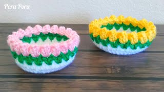 Crochet Tulip Basket I Crochet Flower Basket Tutorial [upl. by Ahsehat397]