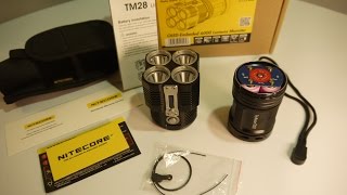 Nitecore TM28 Tiny Monster XHP35 HI 6000 Lumen 650M Flashlight Beam Shots [upl. by Hgielac]