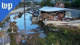 Drone footage shows flood damage in Asheville NC [upl. by Audi49]